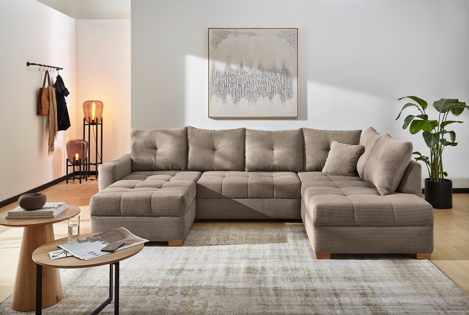 Wohnlandschaft taupe Microfaser B/H/T: ca. 313x92x200 cm