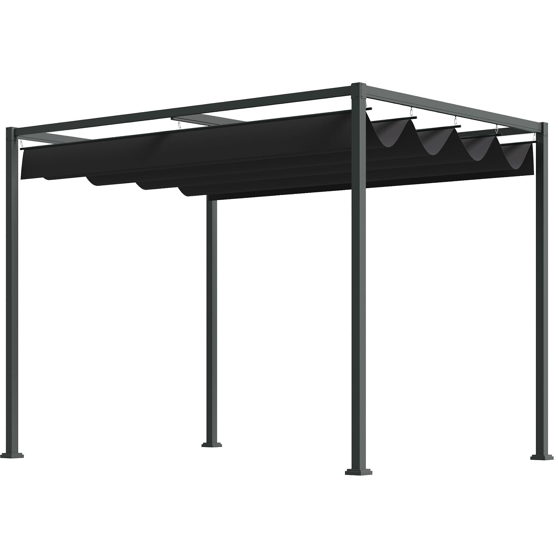 Outsunny Pergola mit Schiebedach schwarz Metall B/H/L: ca. 213x221x298 cm