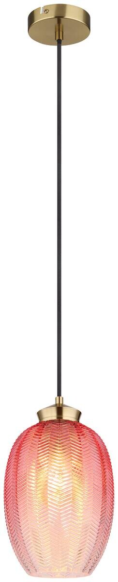 GLOBO Pendelleuchte schwarz gold brombeer Glas Textil Metall H/D: ca. 120x18 cm E27 1 Brennstellen