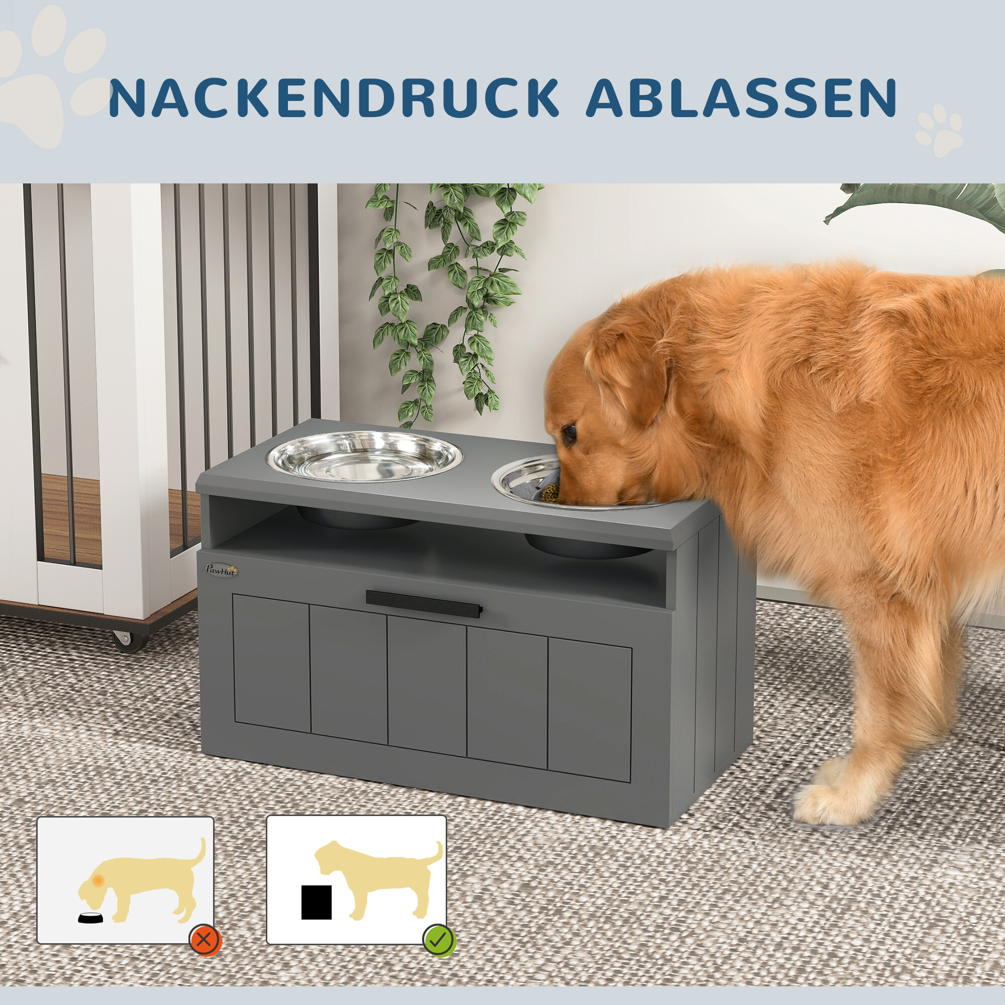 PawHut Futterstation grau MDF B/H/L: ca. 30x35x60 cm