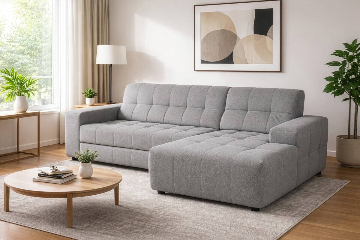 Ecksofa mit Bettfunktion grau Flachgewebe B/H/T: ca. 267x93x163 cm