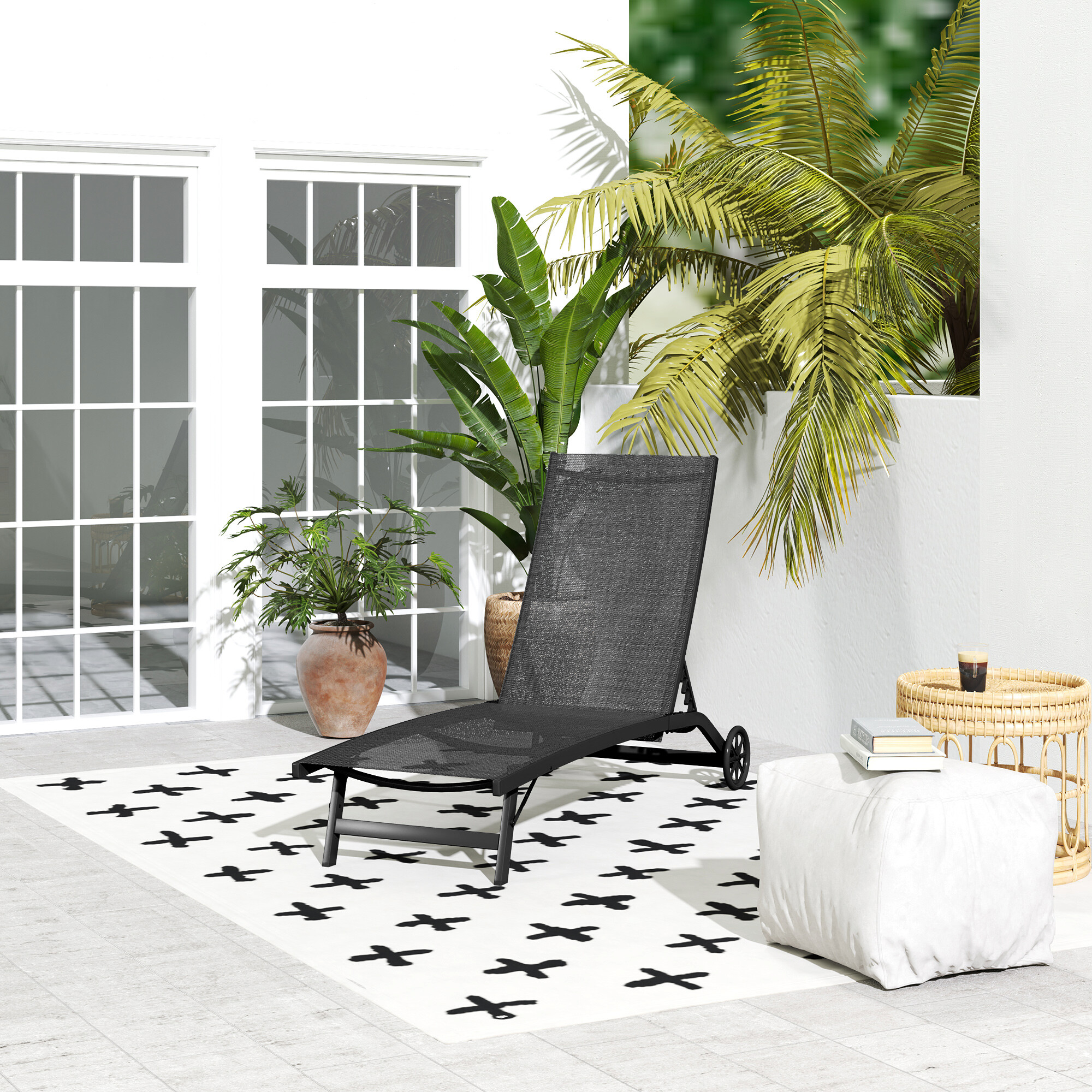 Outsunny Sonnenliege schwarz Aluminium B/H/L: ca. 165x102x66 cm