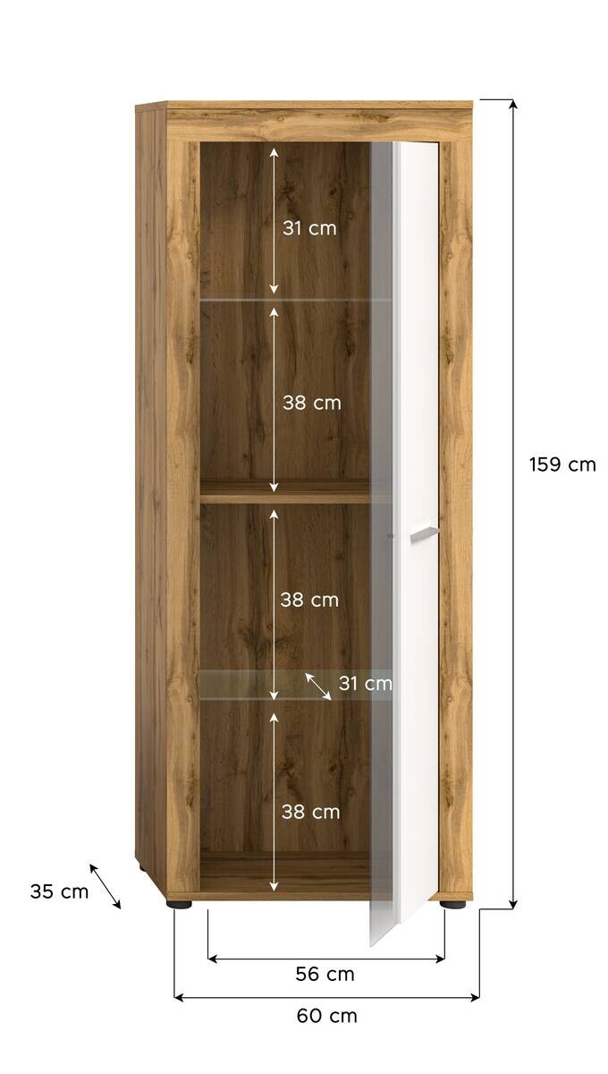 Vitrine Jam Eiche Wotan Nachbildung weiß B/H/T: ca. 60x159x35 cm