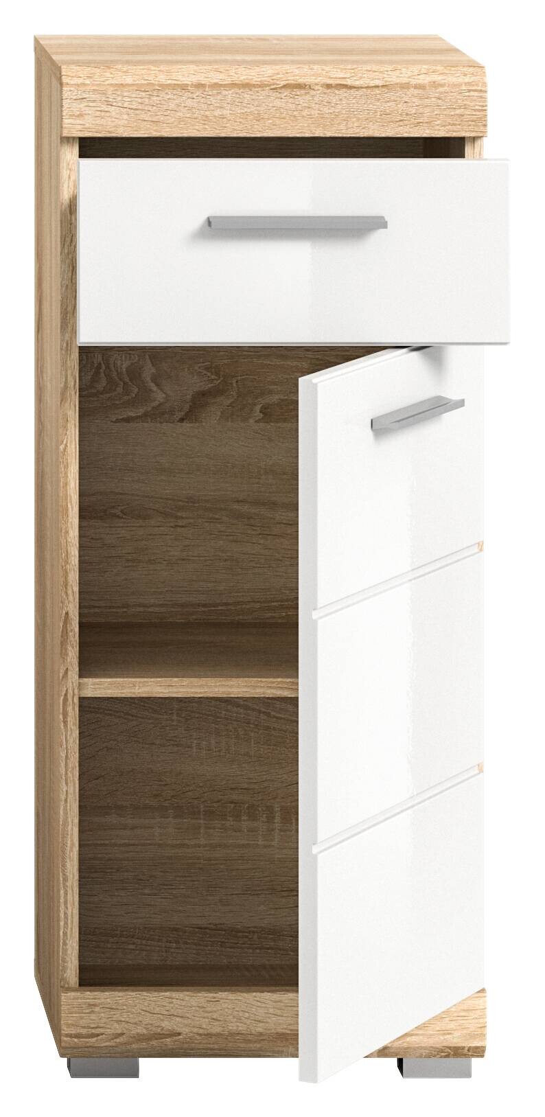 Badkommode LAMBADA Eiche Sonoma hell Nachbildung weiß Hochglanz B/H/T: ca. 37x88x31 cm