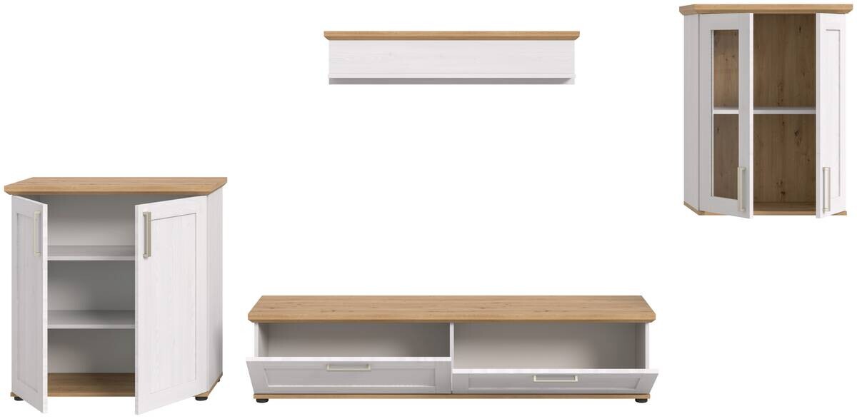 Wohnwand VERONA Lärche Nachbildung Eiche Nachbildung B/H/T: ca. 336x161x40 cm