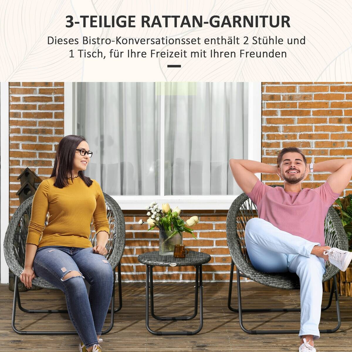 Outsunny Bistro-Set grau Kunststoff B/H/L: ca. 77x78x76 cm