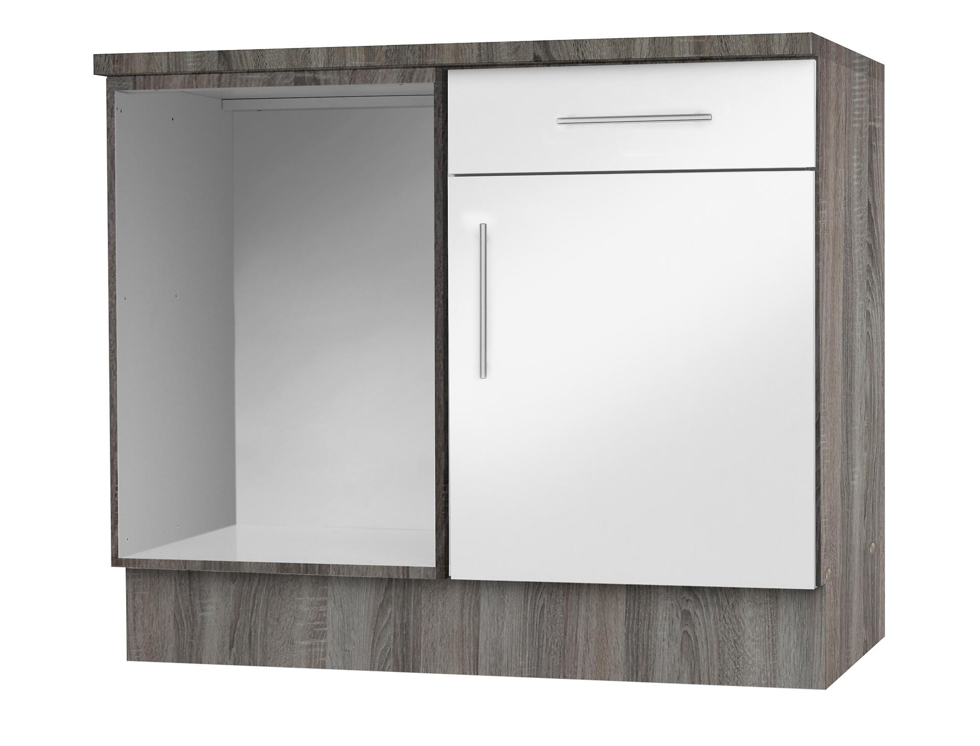 Eckunterschrank weiß Hochglanz B/H/T: ca. 110x82x57 cm