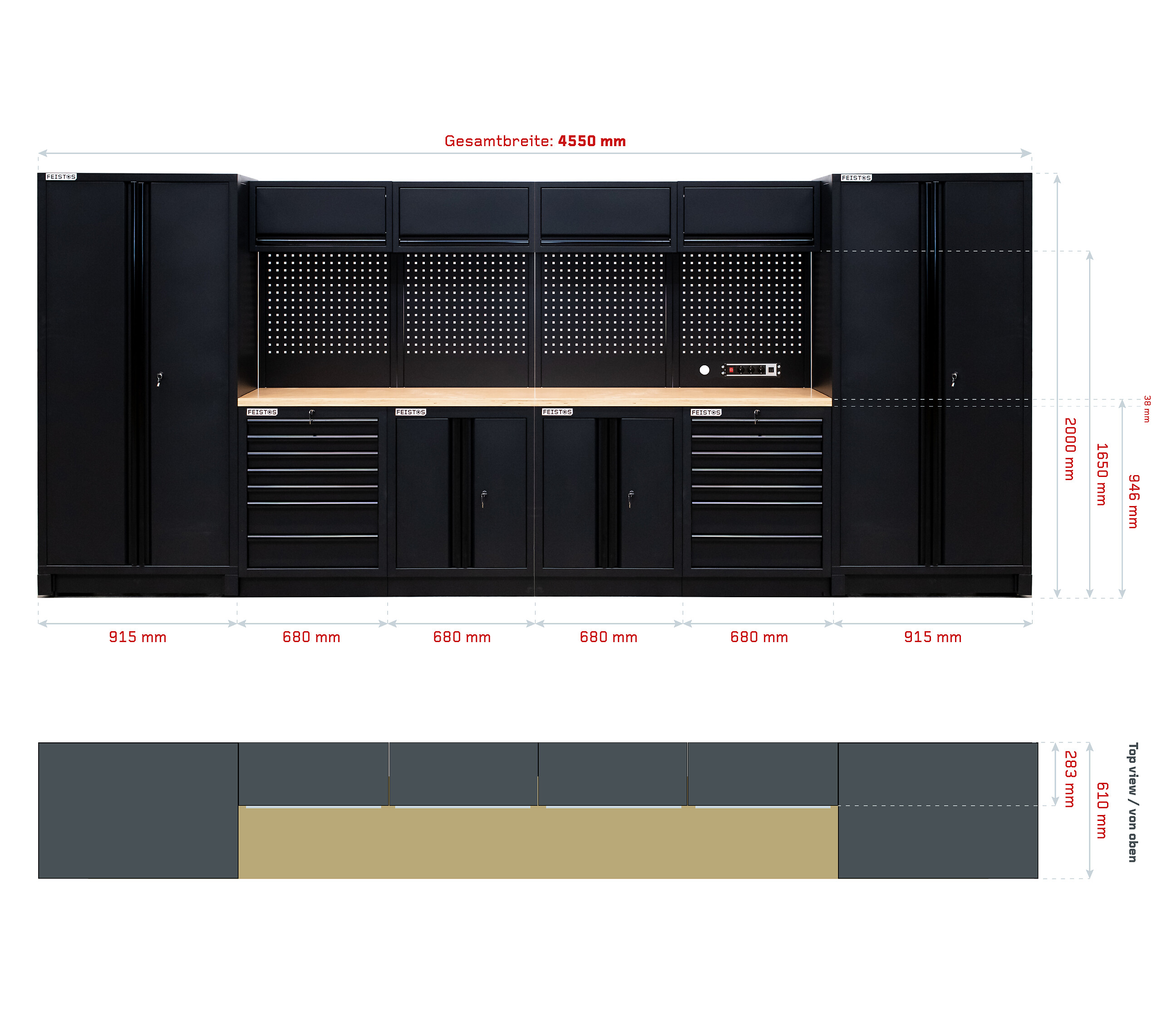 Werkstatteinrichtung EOS Blackline schwarz B/H/L: ca. 455x200x61 cm