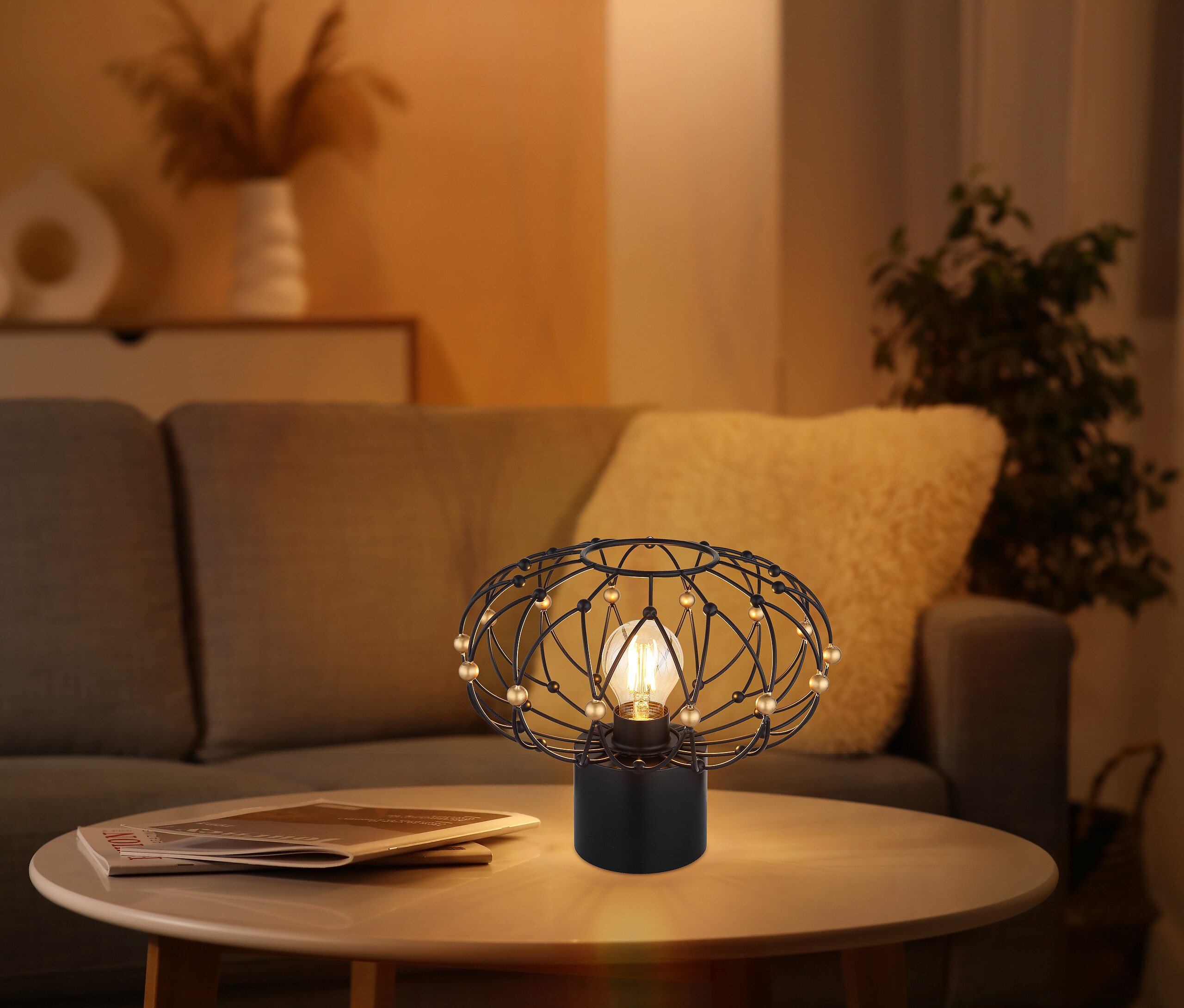 GLOBO Tischleuchte mattschwarz Metall H/D: ca. 25x28 cm E27 1 Brennstellen