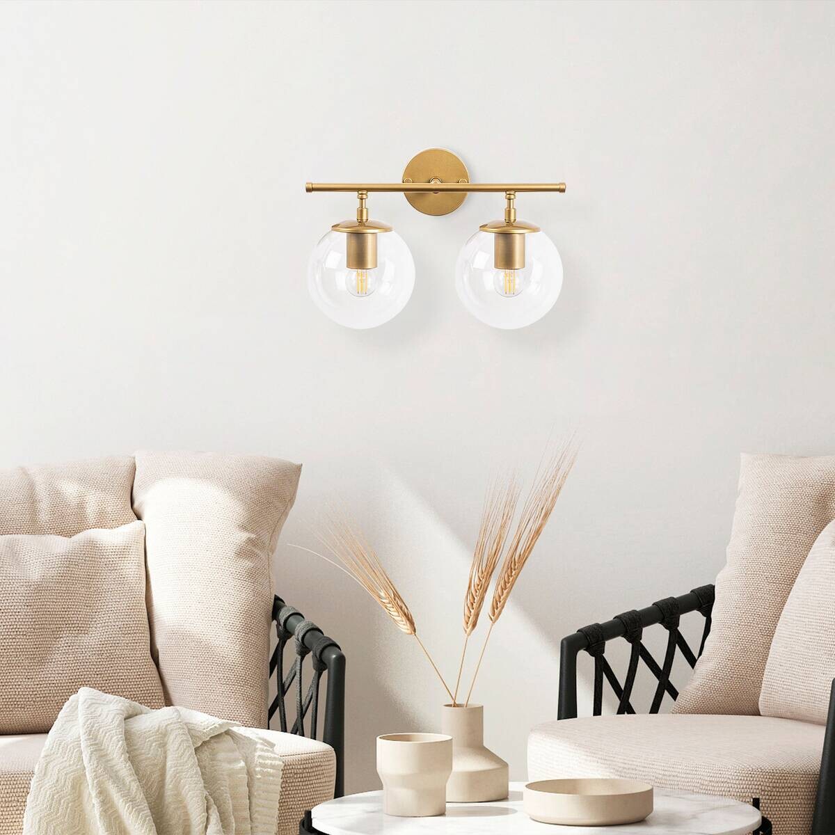 Opviq Wandleuchte gold Metall Glas B/H/L: ca. 24x16x36 cm E14 2 Brennstellen