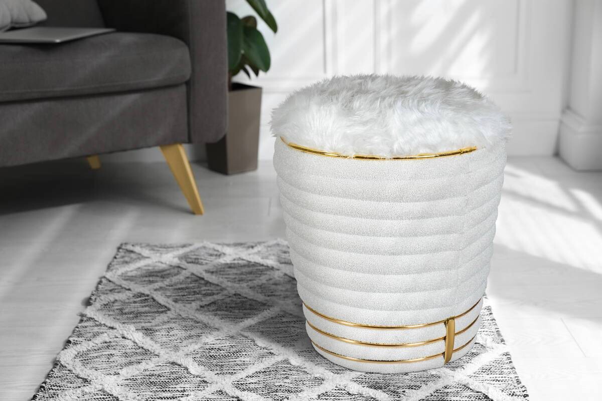 360 Living Hocker Doric 310 weiß gold H/D: ca. 50x42 cm