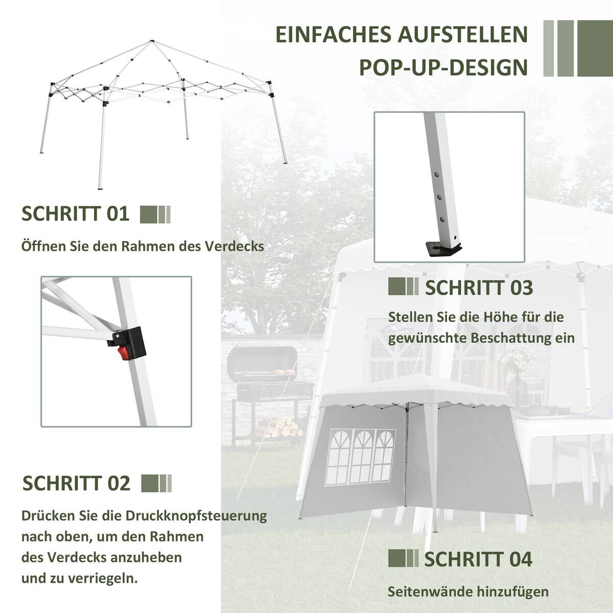 Outsunny Pavillon weiß Edelstahl B/H/L: ca. 240x240x250 cm