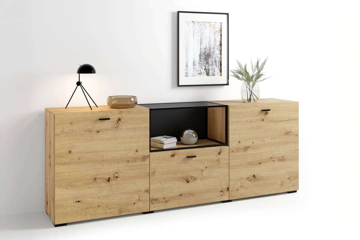 Sideboard FRAME Eiche schwarz B/H/T: ca. 200x75,5x37,5 cm