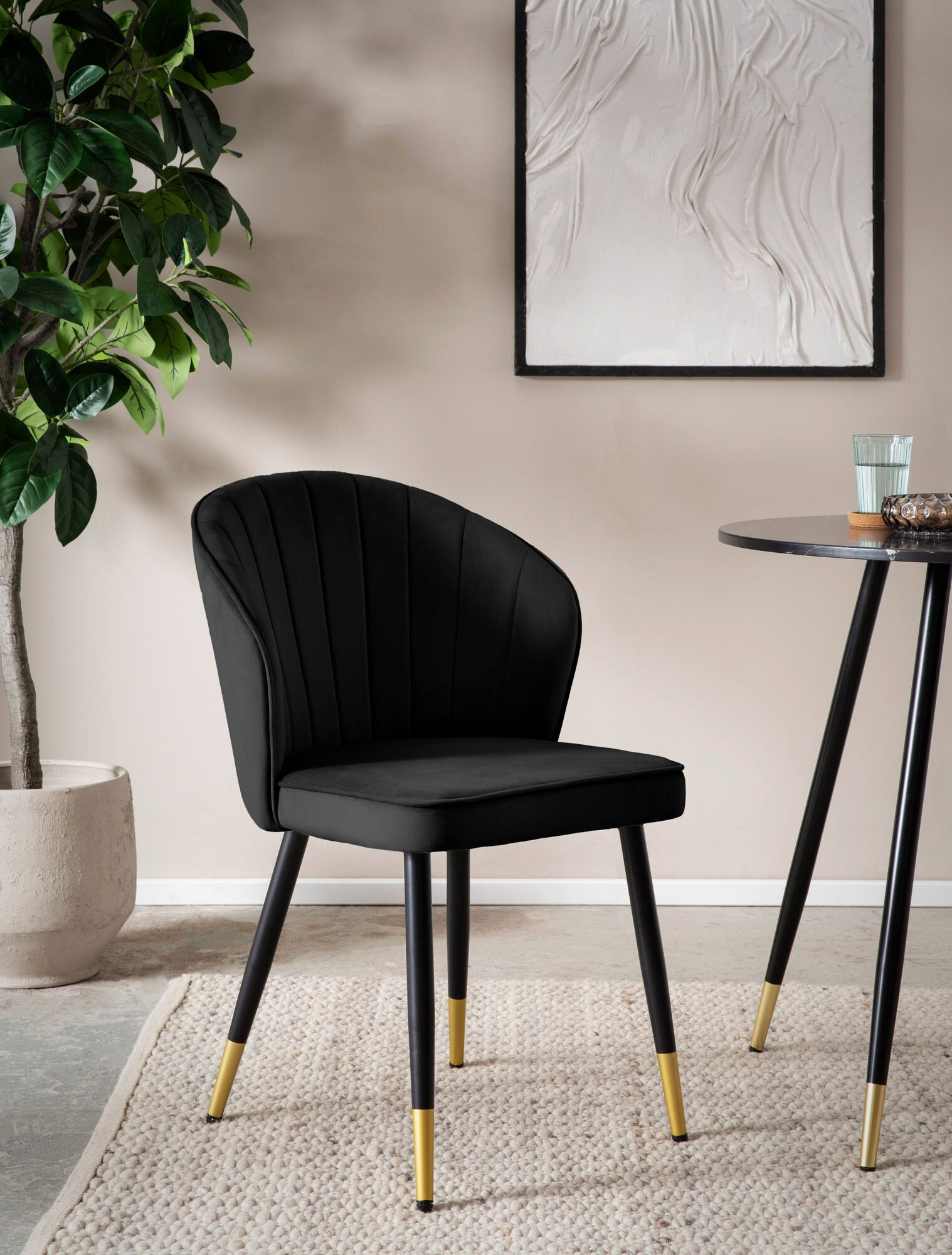 Stuhl 2er Set schwarz Polyester B/H/T: ca. 55x83x53 cm