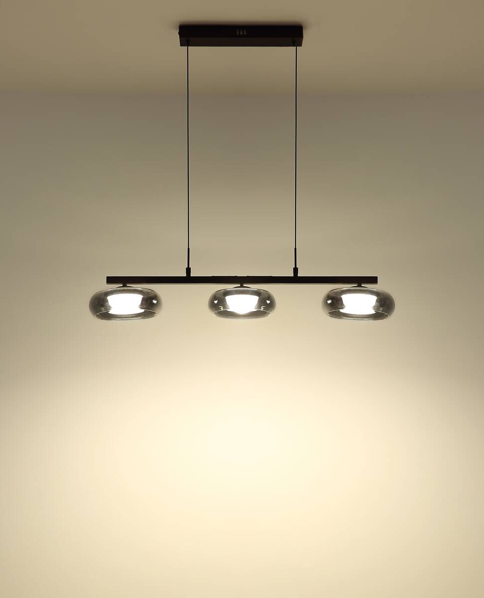 GLOBO Hängeleuchte schwarz Rauch Metall Glas B/H/L: ca. 26x17x91 cm