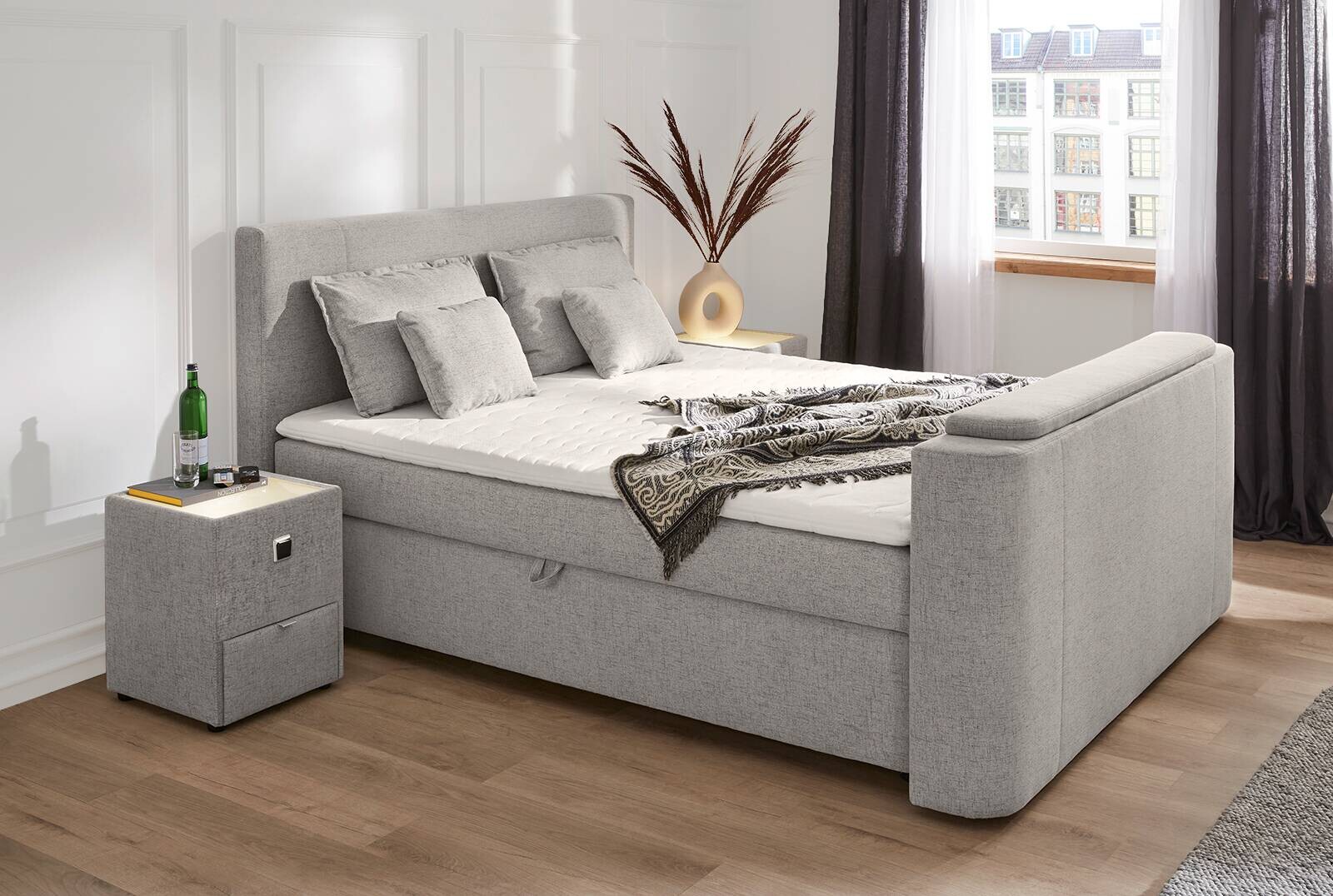 Boxbett grau Feinstruktur B/H/T: ca. 189x115x236 cm