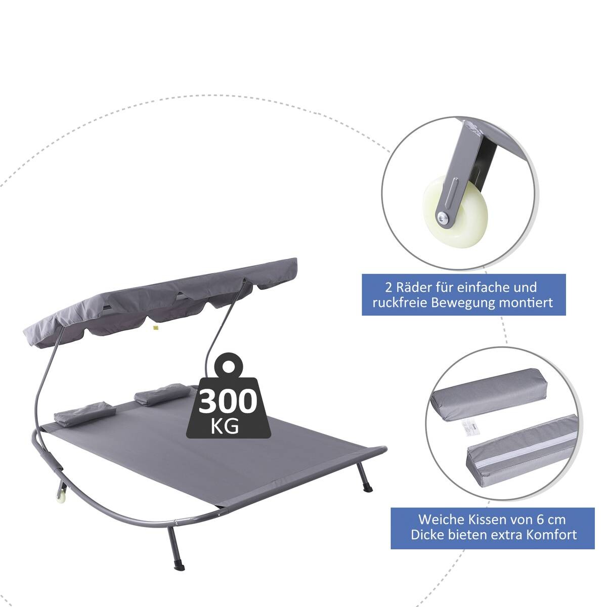 Outsunny Doppelliege grau Stahl B/H/L: ca. 170x134x200 cm