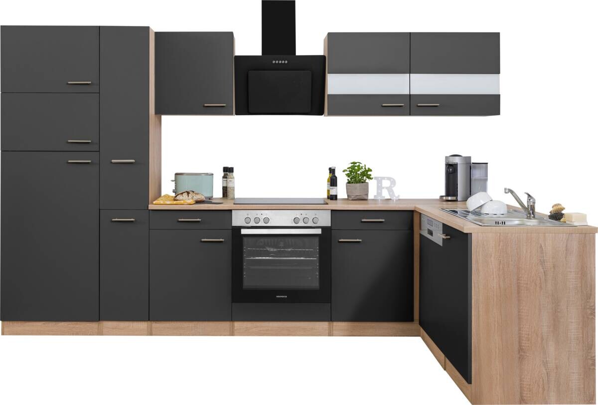 Respekta Winkelküche Economy grau matt B/H/T: ca. 310x200x172 cm