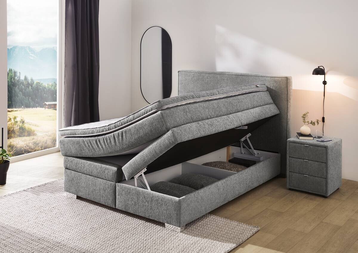 Boxspringbett grau dunkel Liegefläche B/L: ca. 140x200 cm