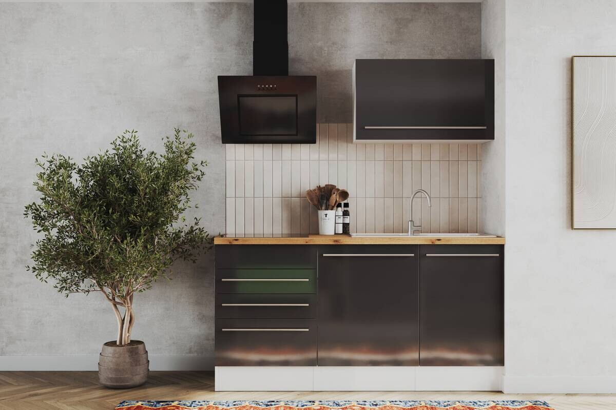 Respekta Inselküche Gabriel grau Hochglanz B/H/T: ca. 290x200x60 cm