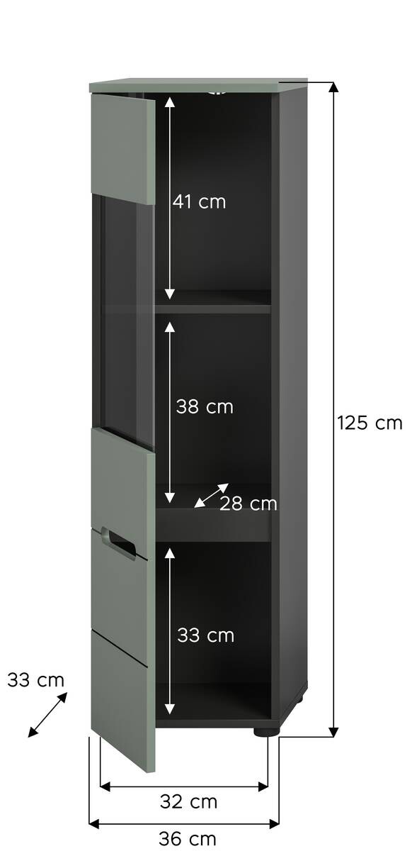 Vitrine Canu grün basaltgrau Nachbildung B/H/T: ca. 36x125x33 cm