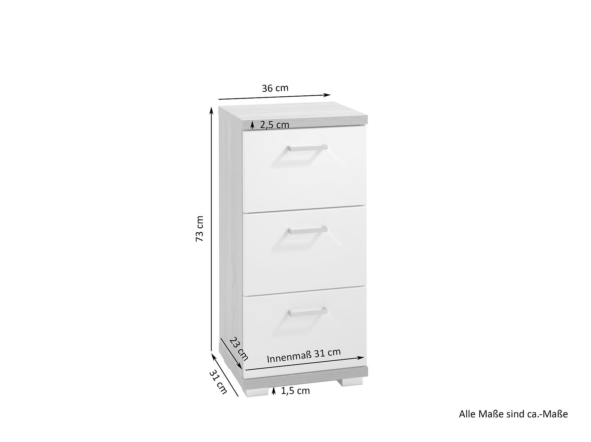 Schrank NEBRASKA weiß weiß Lack Hochglanz silber verchromt B/H/T: ca. 35,5x74x31,5 cm
