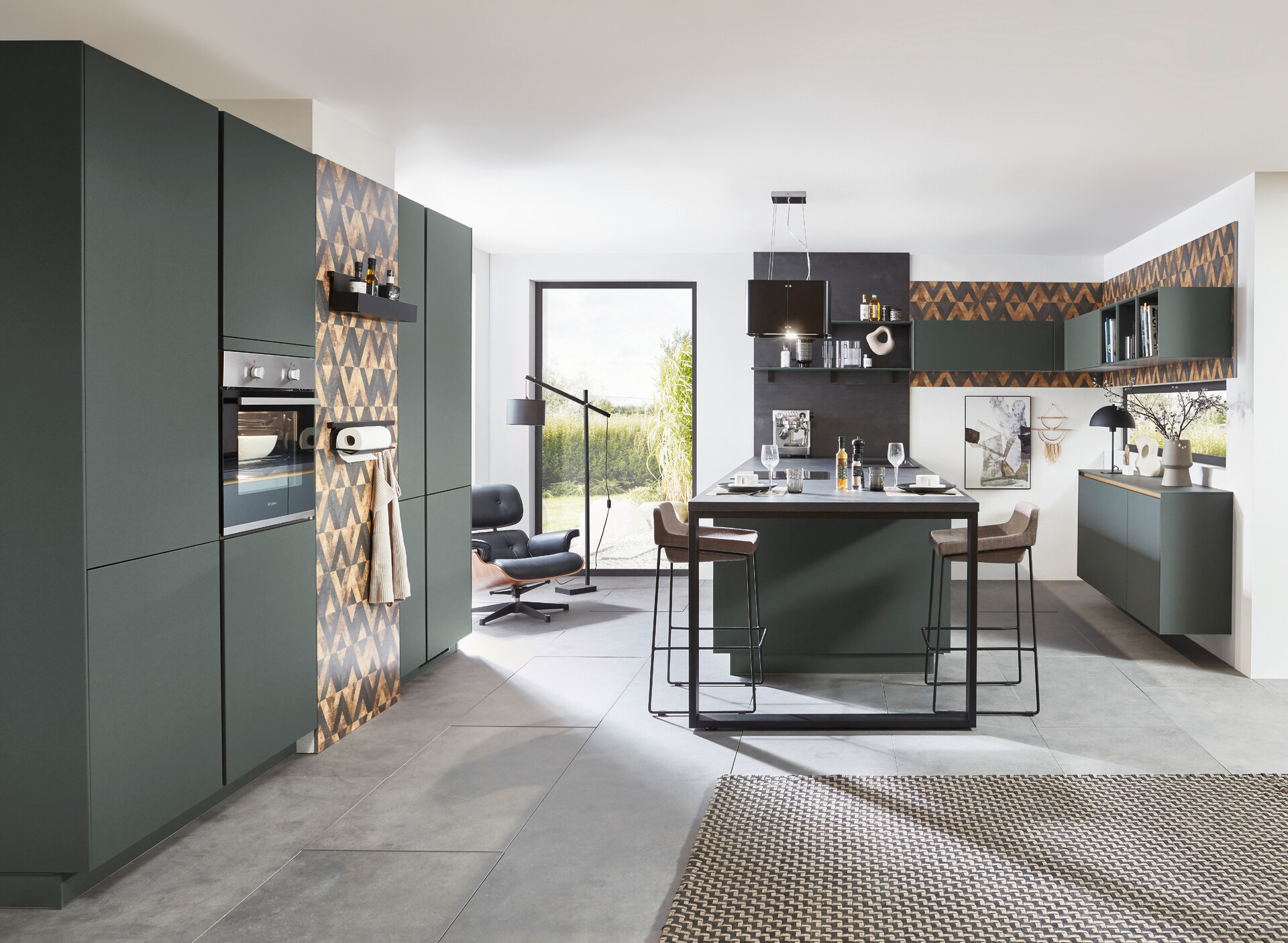 nobilia Inselküche Easytouch Mineralgrün Lacklaminat