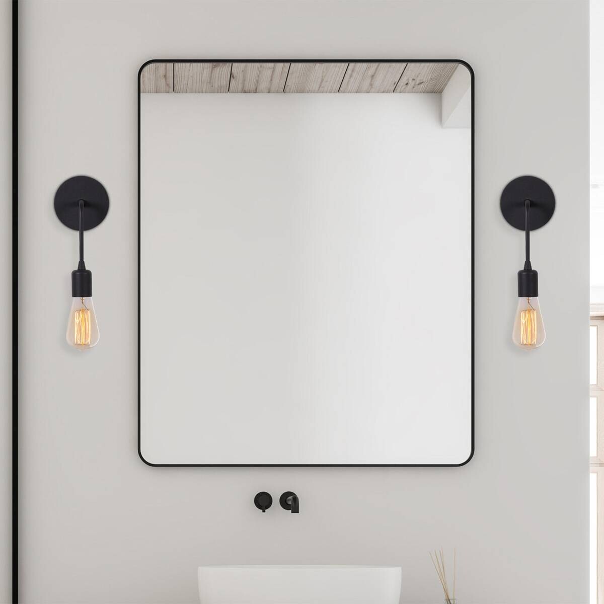 Opviq Wandleuchte schwarz Eisen B/H/L: ca. 12x27x6 cm E27 1 Brennstellen