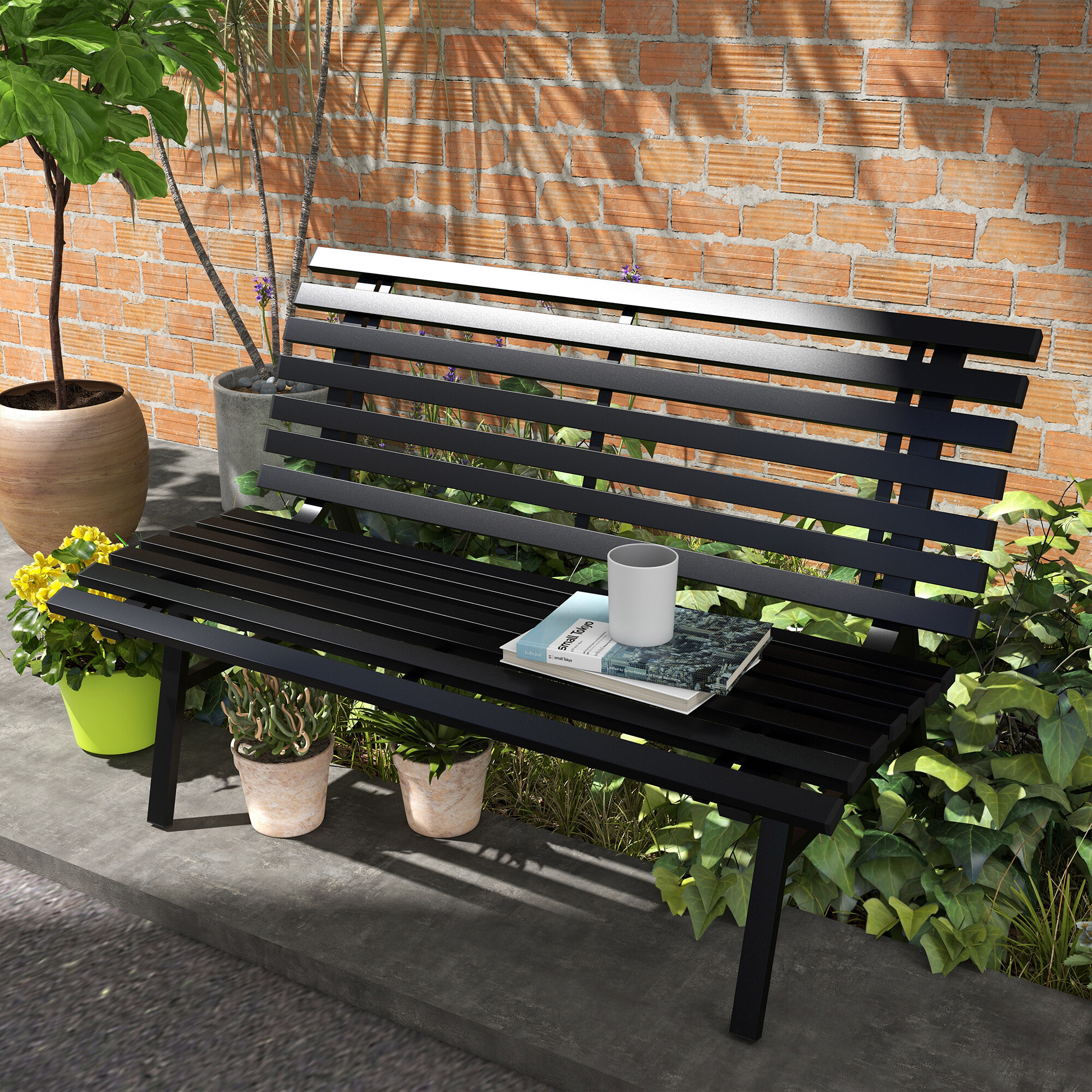 Outsunny Gartenbank schwarz Aluminium B/H/L: ca. 67x79x123 cm