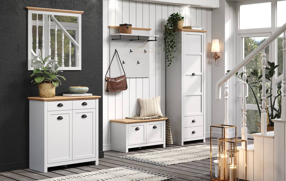 Sitzbank Landside Lichtgrau Eiche Artisan Nachbildung B/H/T: ca. 91x49x41 cm