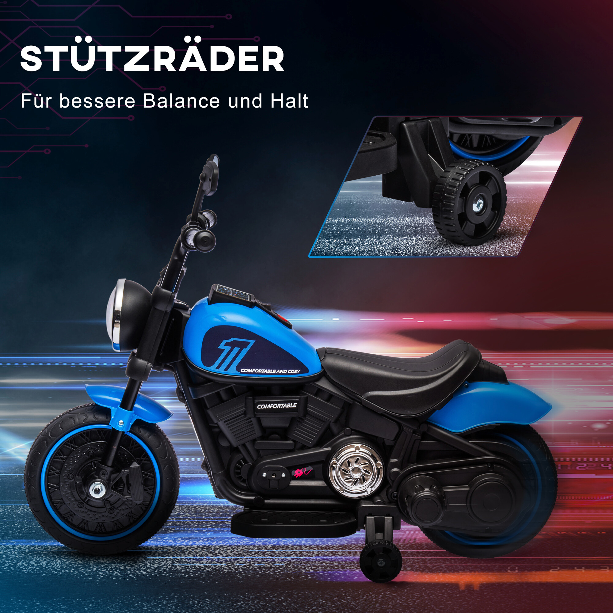 HOMCOM Kinder-Elektromotorrad schwarz B/H/L: ca. 42x57x76 cm