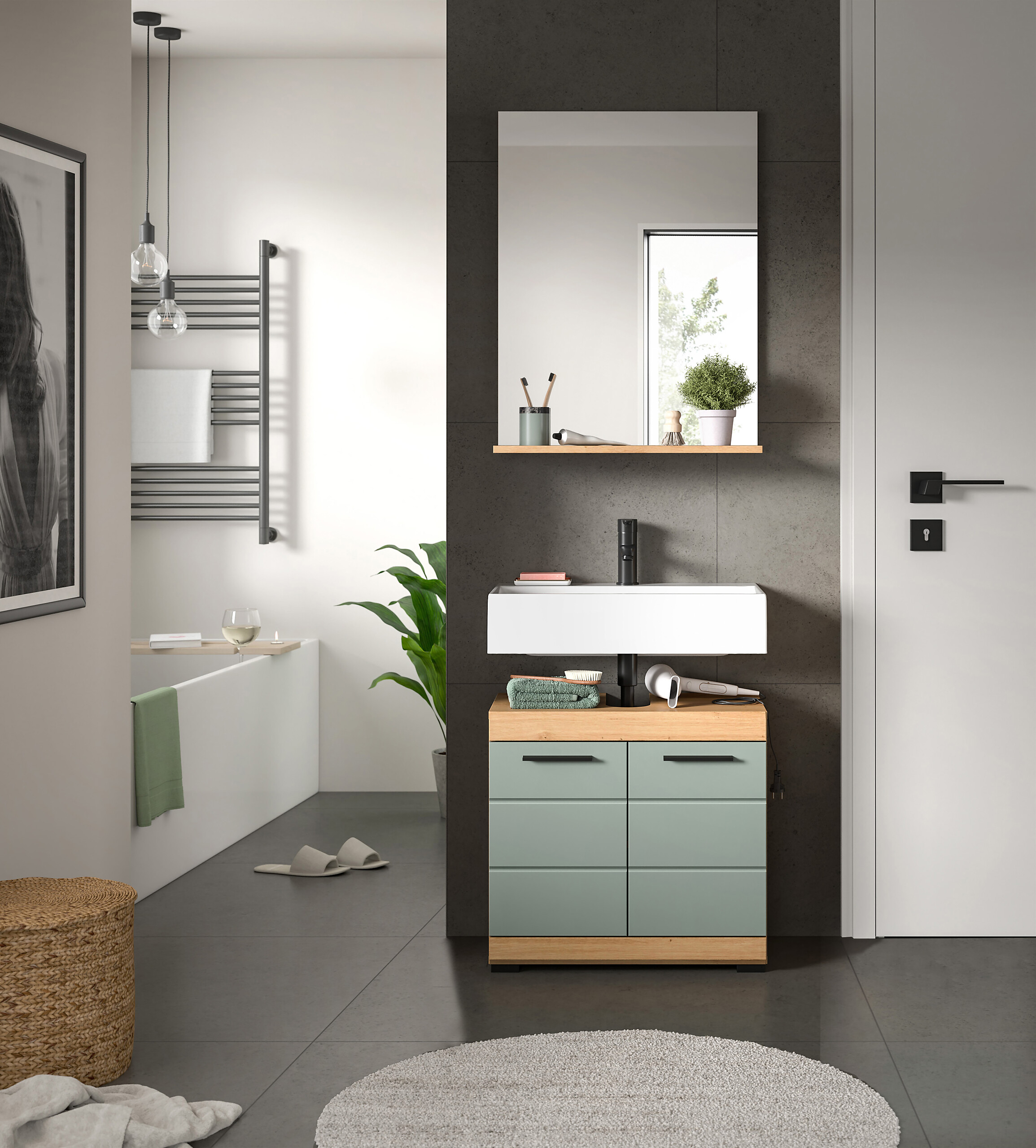 Badezimmer-Set Scout Eiche Artisan Nachbildung salbei Nachbildung B/H/T: ca. 60x191x34 cm