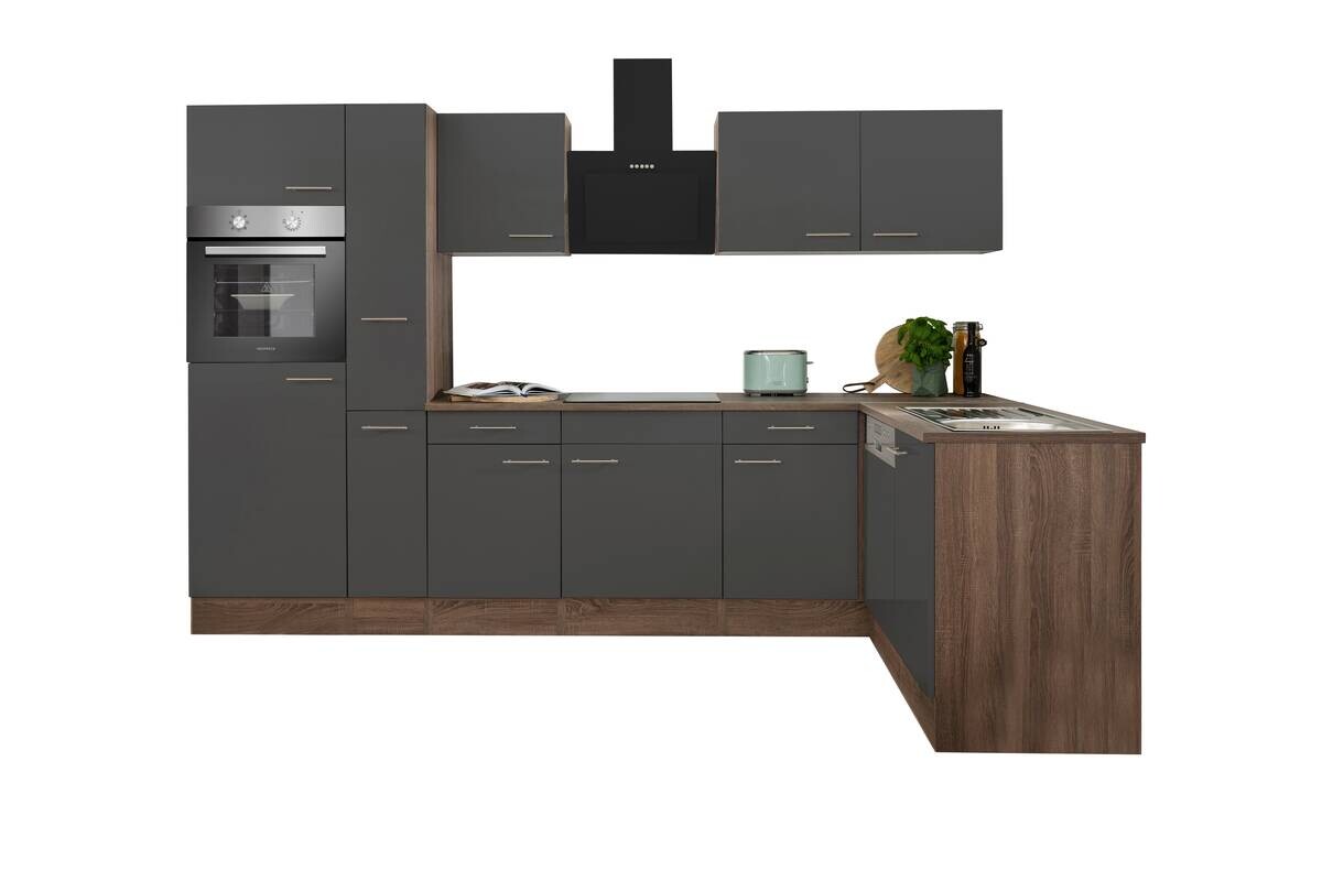 Respekta Winkelküche KBL310EYGS grau B/H/T: ca. 310x205x172 cm
