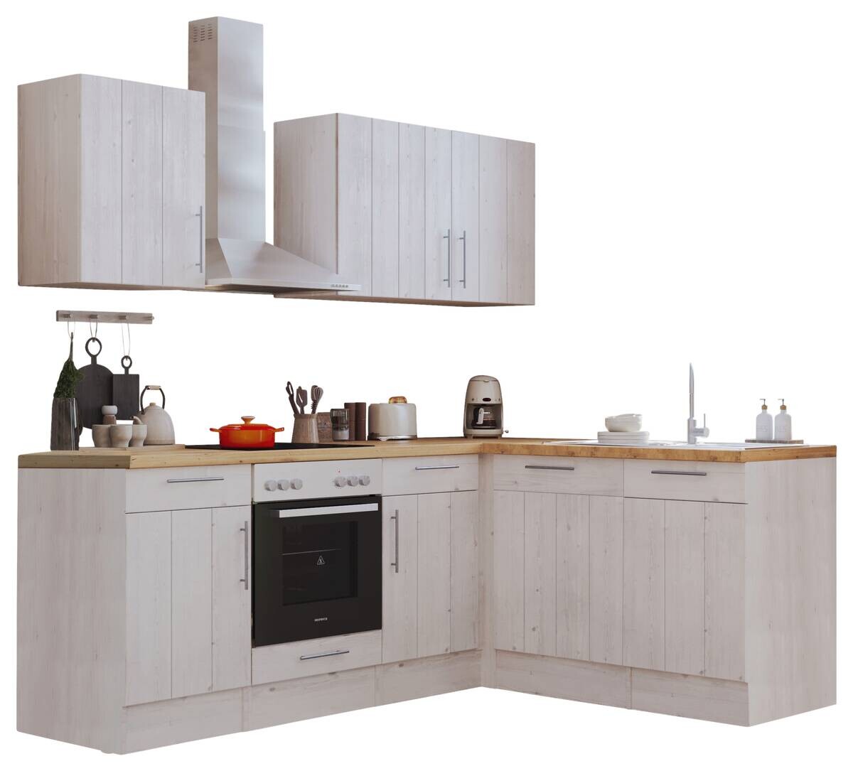 Respekta Winkelküche BERPL220LHWC weiß Lärche Nachbildung B/H/T: ca. 220x211x172 cm