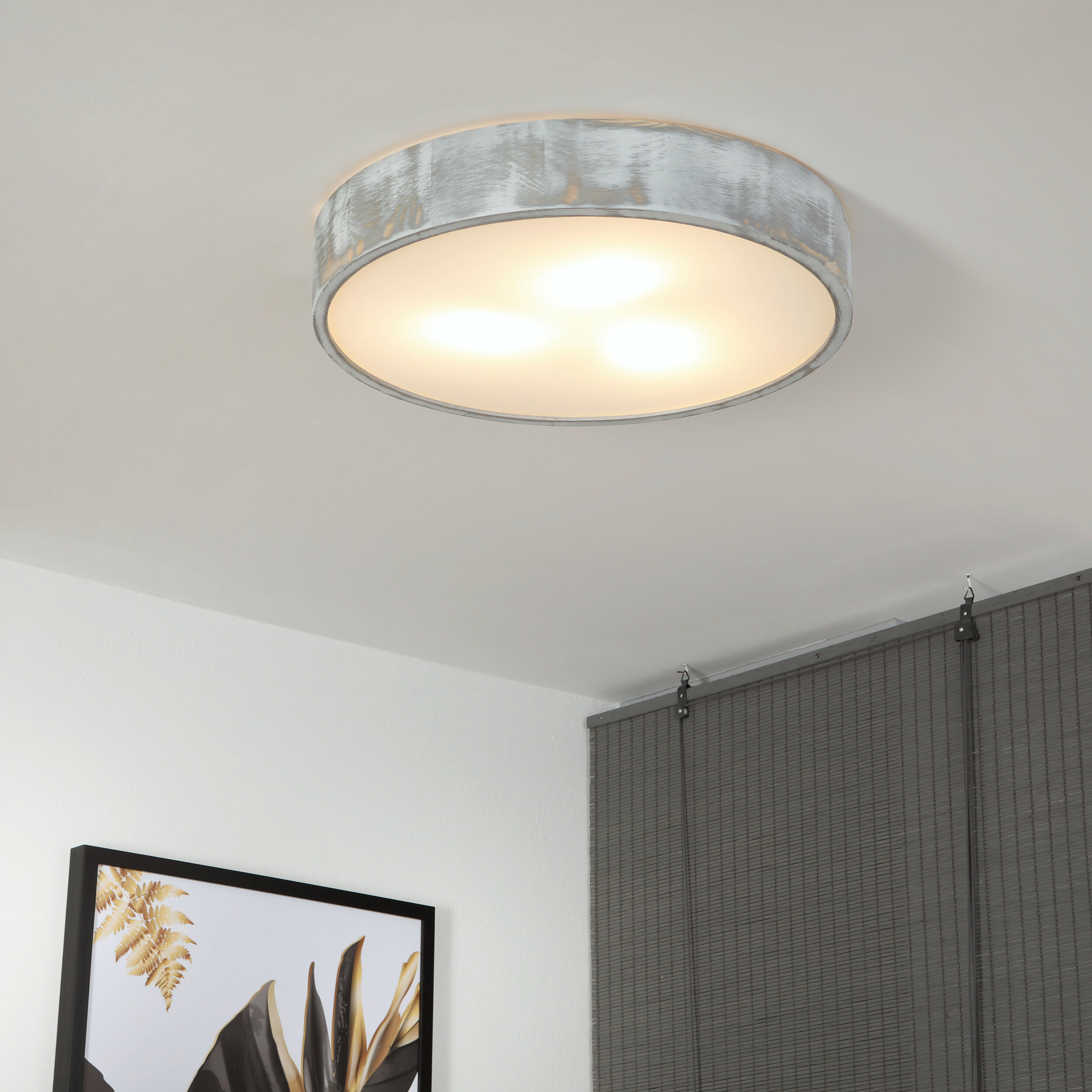 Lamkur Deckenleuchte weiß hellbraun Holz Glas B/H/L: ca. 48,5x12x48,5 cm 3 Brennstellen