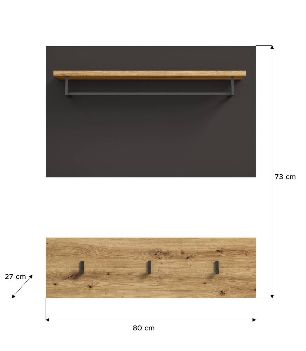 Garderobenpaneel CANU edles Basaltgrau Nachbildung Eiche Artisan Nachbildung B/H/T: ca. 80x73x27 cm