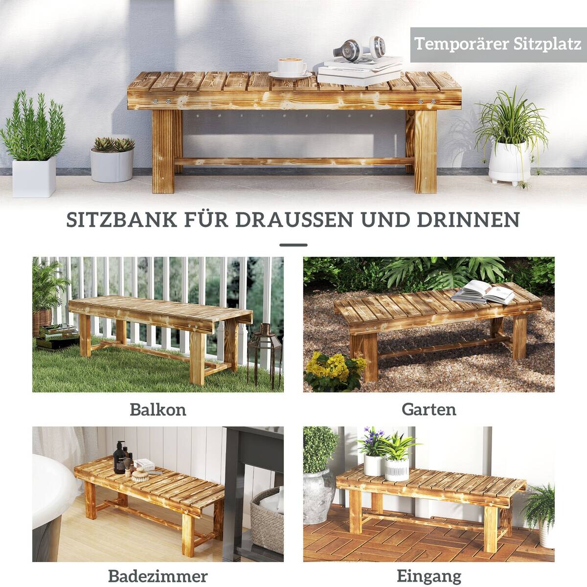 Outsunny Gartenbank braun Holz B/H/L: ca. 38x35x110 cm