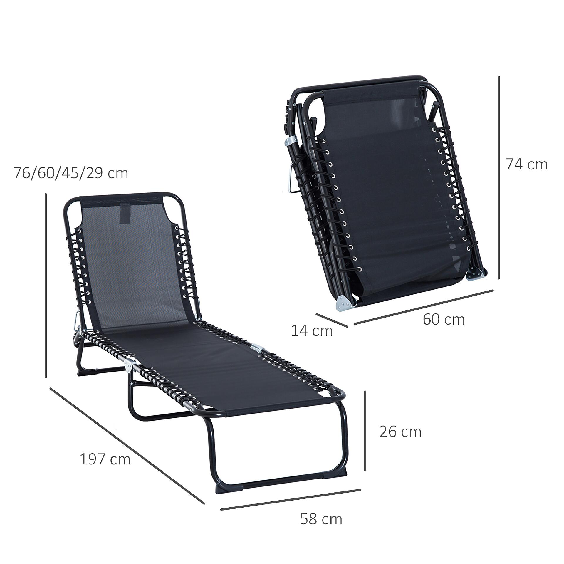 Outsunny Klappliege schwarz Stahl B/H/L: ca. 58x76x197 cm