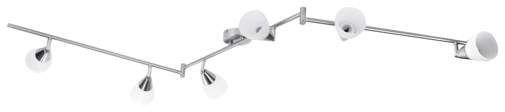 POCOline Spotschiene Tadea nickel matt weiß Metall Glas B/H/L: ca. 9x21x180 cm E14 6 Brennstellen