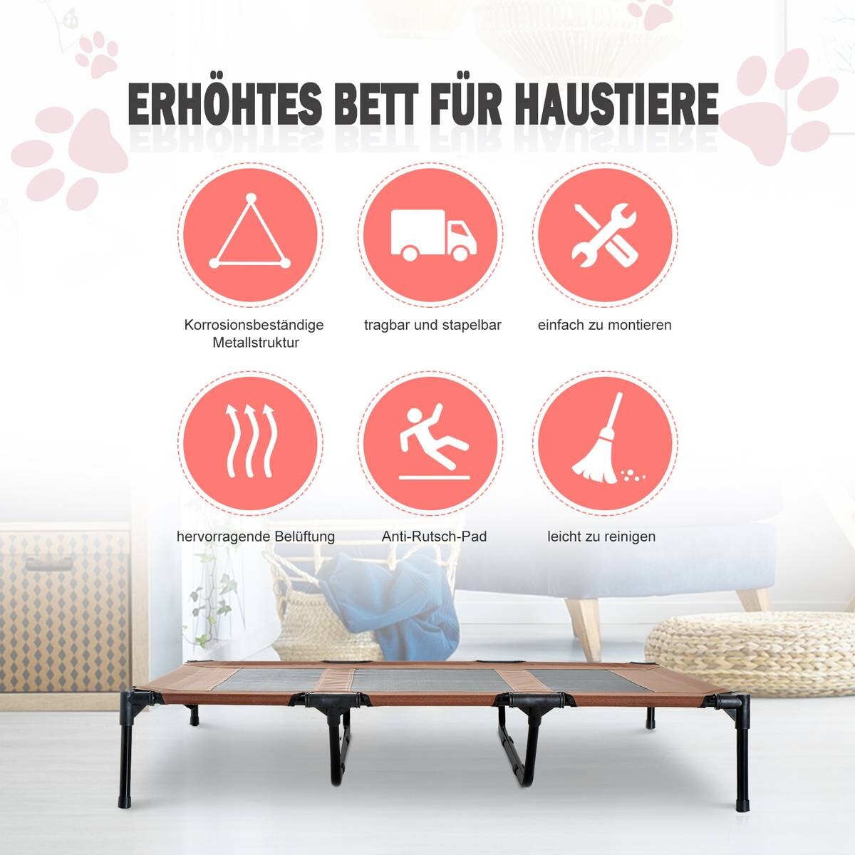 PawHut Hunde Liegeplatz braun Metall B/H/L: ca. 92x23x122 cm