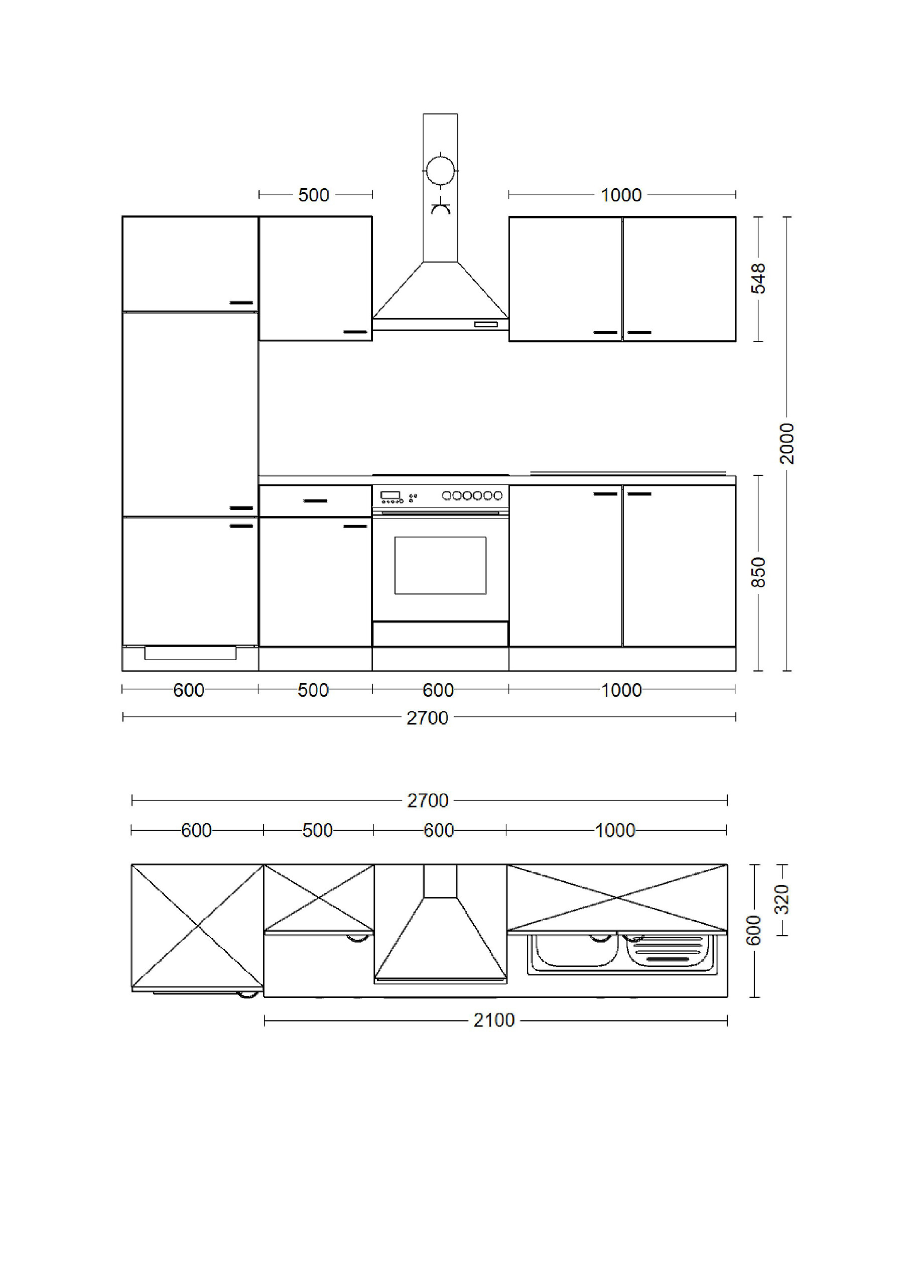 Küchenblock Capri schwarz matt B/H/T: ca. 270x200x60 cm