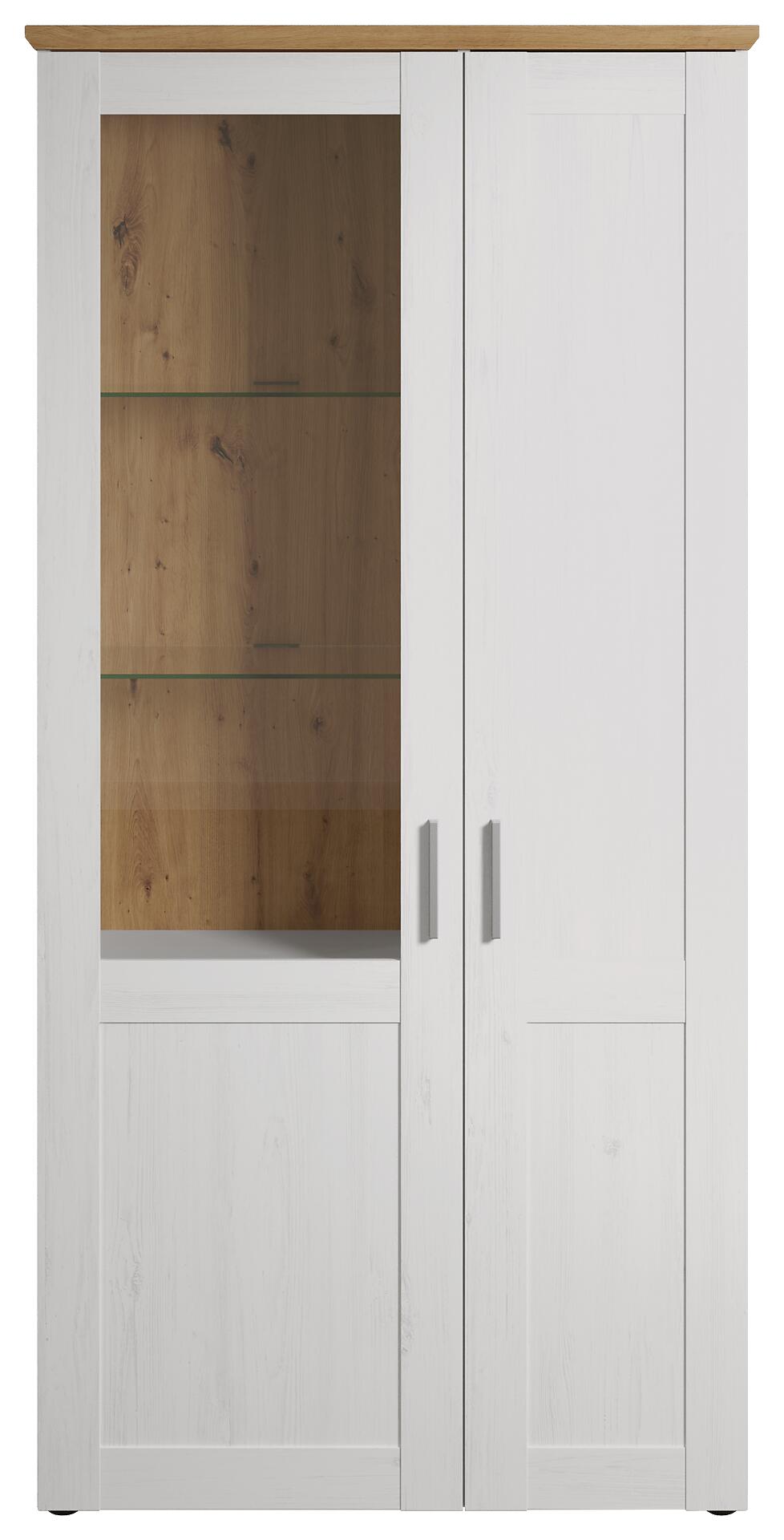 Standvitrine Shade weiß Pinie Nachbildung Eiche Artisan Nachbildung B/H/T: ca. 95x194x38 cm