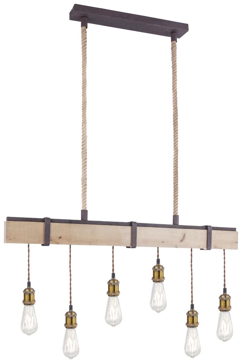 GLOBO Pendelleuchte Mucha rostfarbig Echtholz Metall B/H: ca. 100x167 cm E27 6 Brennstellen