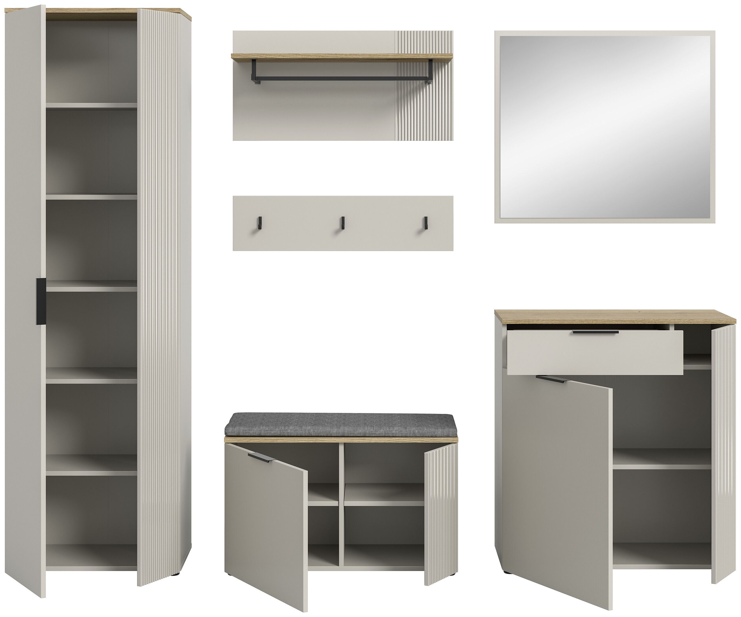 Garderobe Slide Kaschmirgrau Nachbildung Evoke Oak Nachbildung B/H/T: ca. 250x190x36 cm