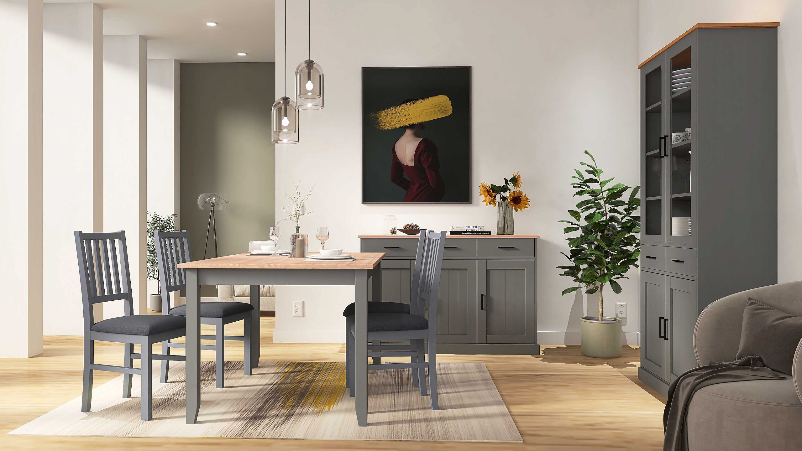 Vitrine Forenzo grau lackiert Holz B/H/L: ca. 38,4x190x90 cm