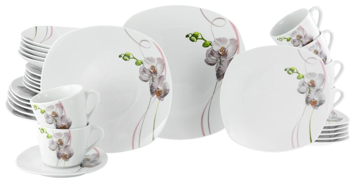 CreaTable Kombiservice Square Orchidee weiß Porzellan 30 tlg.