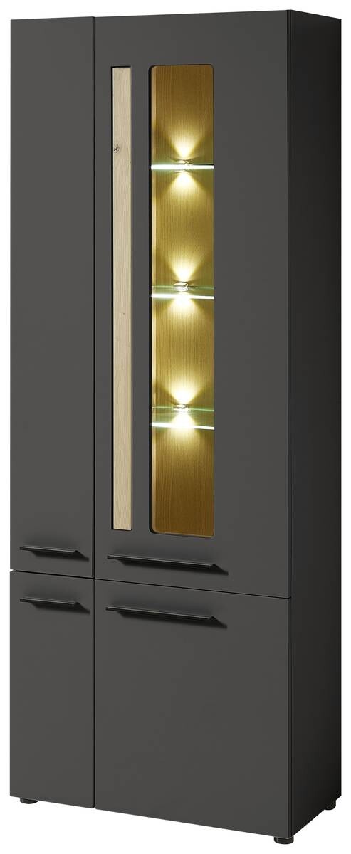 Standvitrine Loft Two Eiche Artisan Nachbildung Graphit Lacklaminat supermatt B/H/T: ca. 76x201x37 cm