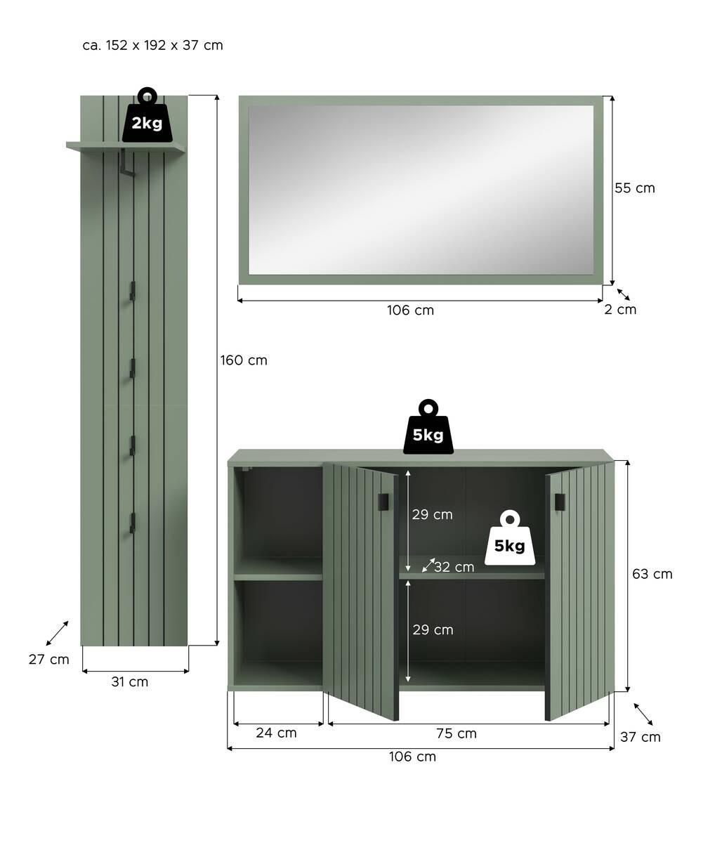 Garderobenset STATION grün B/H/T: ca. 152x192x37 cm
