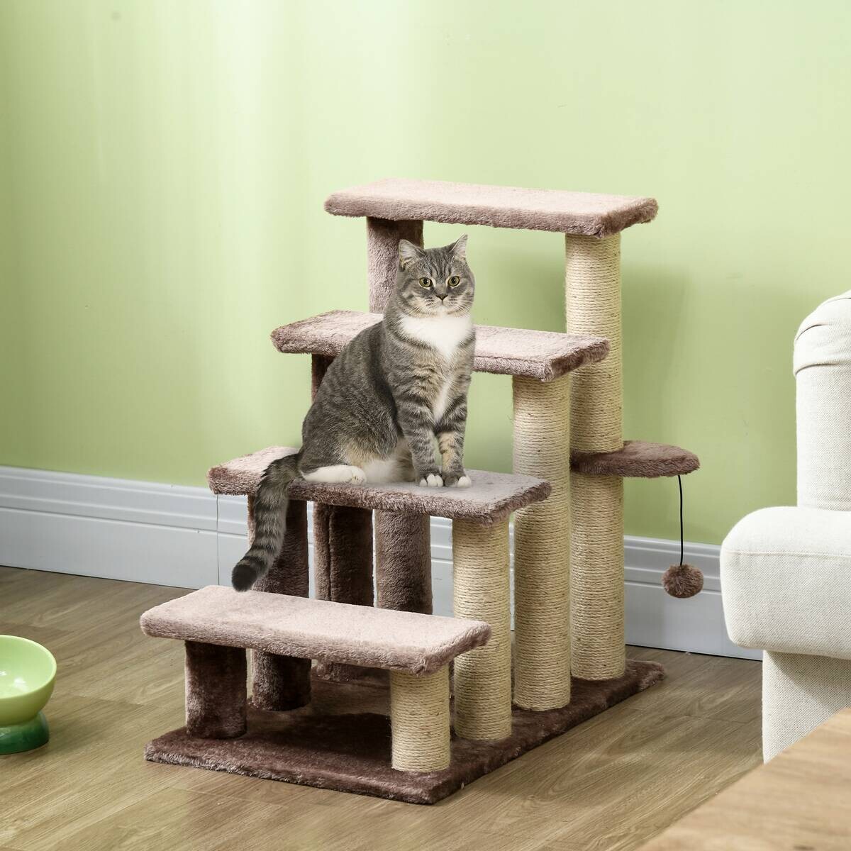 PawHut Katzentreppe braun Stoff B/H/L: ca. 40x64x60 cm