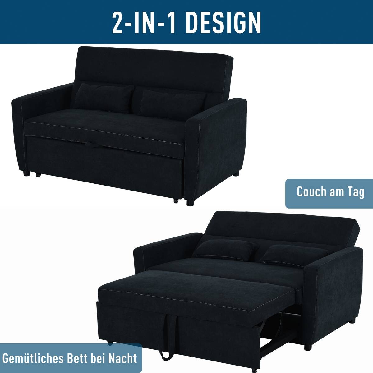 HOMCOM Schlafsofa 833-834 schwarz B/H/T: ca. 148x89x82 cm